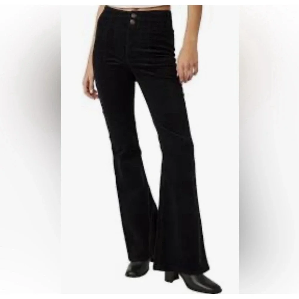 Free People Jayde Corduroy Flare Jeans Black High Rise Bell Bottom‎ Y2K Size 27